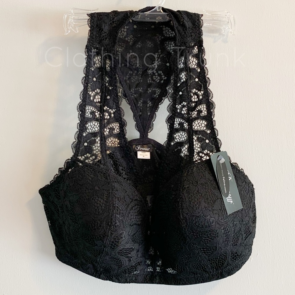NWT Paramour Abbie Crochet Lace Bralette XL Black • Wireless Contour Padded Bra - Picture 8 of 9